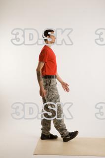 Walking reference of whole body red shirt army jeans brown…